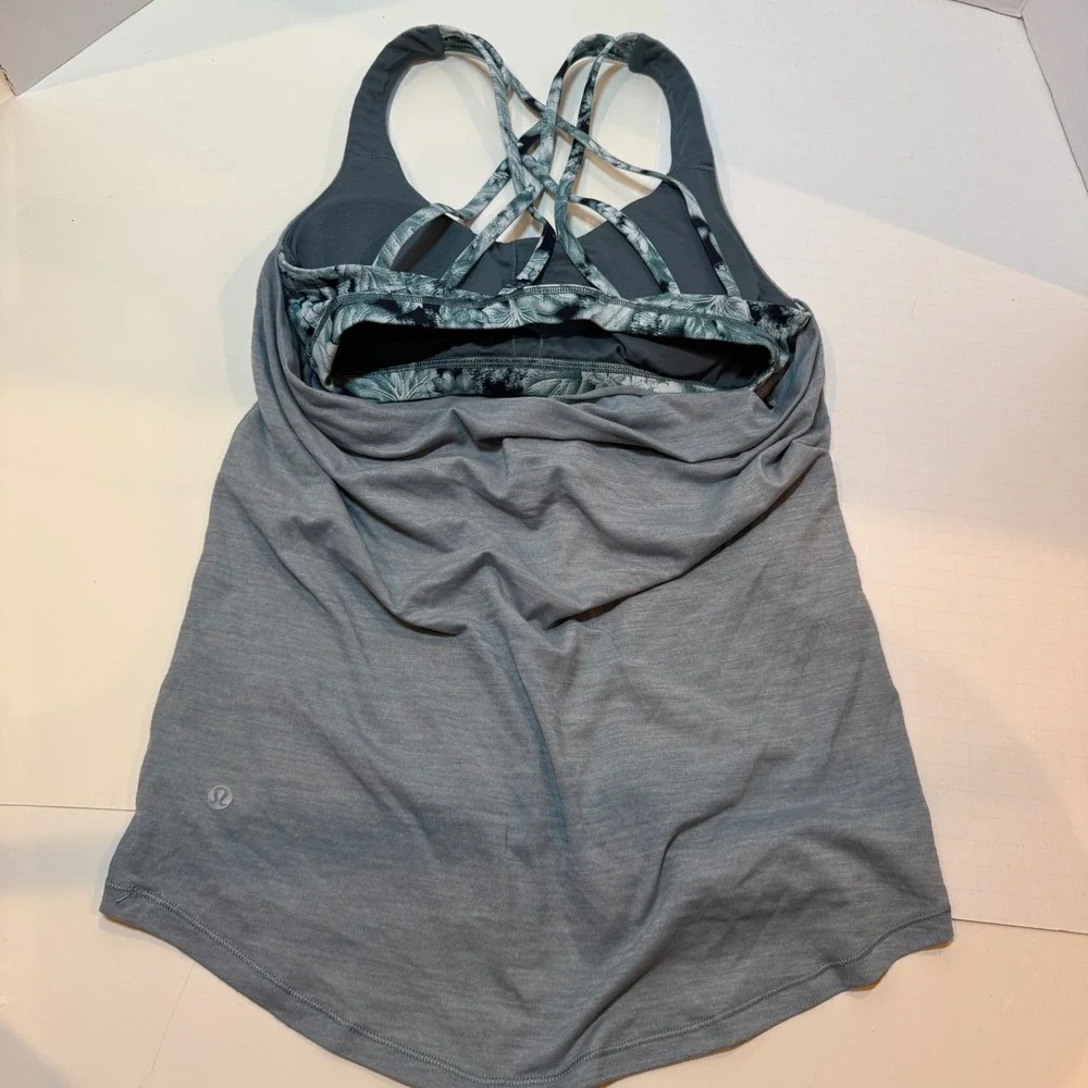 Peloton Lululemon Slay The Studio 2-In-1 Tank Heathered Blue Cast Women‎ Size 4